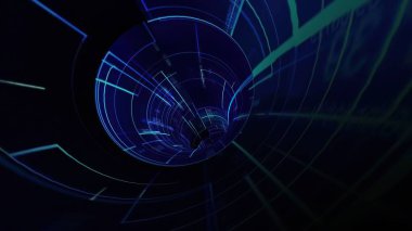 Sanal dijital yüksek teknolojili tünel 3D illüstrasyonunda seyahat et