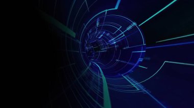 Sanal dijital yüksek teknolojili tünel 3D illüstrasyonunda seyahat et