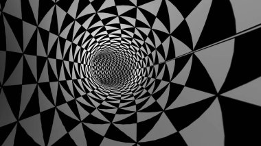 Dönen Siyah ve Beyaz Üçgenli Tünelin 3D çizimi