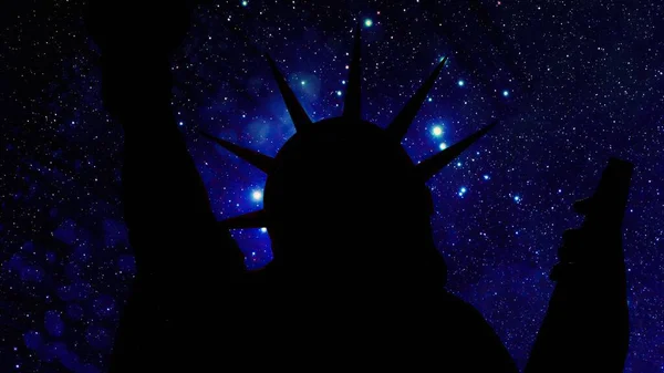 Estatua Libertad Ciudad Nueva York Contra Las Estrellas Noche — Foto de Stock