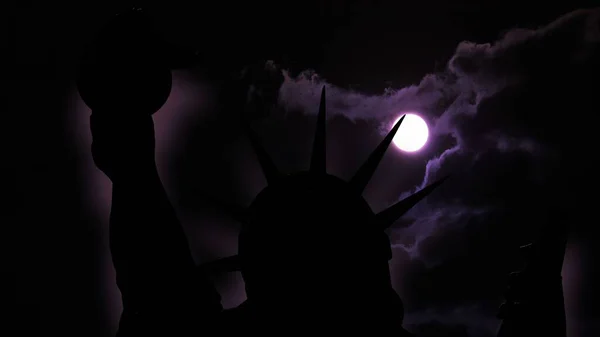 Estatua Libertad Ciudad Nueva York Contra Luna Llena — Foto de Stock