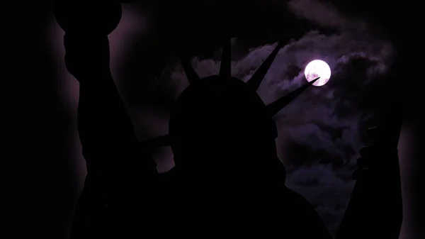 Die Freiheitsstatue Von New York City Bei Vollmond — Stockfoto