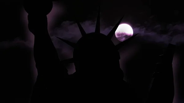 Statua Della Libertà New York Contro Luna Piena — Foto Stock