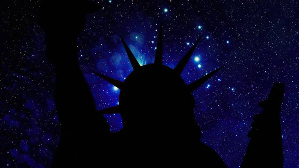 Statue Liberté New York Contre Les Étoiles Nuit — Photo