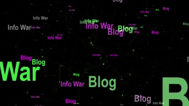 Info oorlog en blog tekst tegen abstracte beweging achtergrond — Stockvideo