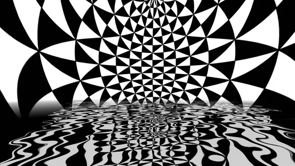 Patrón Geométrico Blanco Negro Que Refleja Agua —  Fotos de Stock