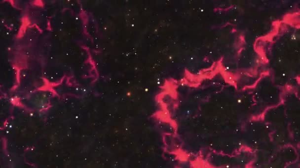 Romfart inn i et stjernefelt i galakseskyer og lynnebula – stockvideo