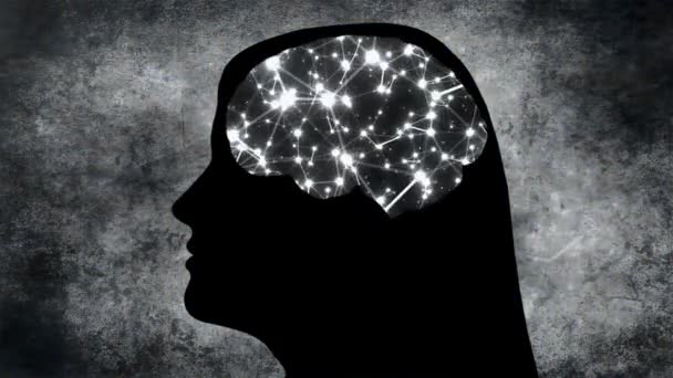 Πορτρέτο της γυναίκας σιλουέτα με εγκεφαλικές συνδέσεις των νευρώνων — Αρχείο Βίντεο