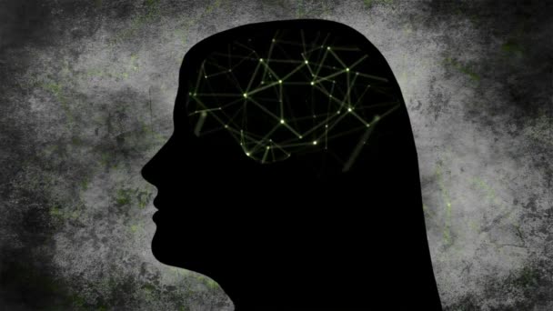 Porträt einer Frau Silhouette mit Gehirn-Verbindungen von Neuronen — Stockvideo