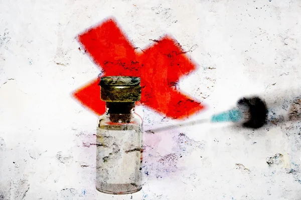 Syringe and red cross — Stock Photo, Image