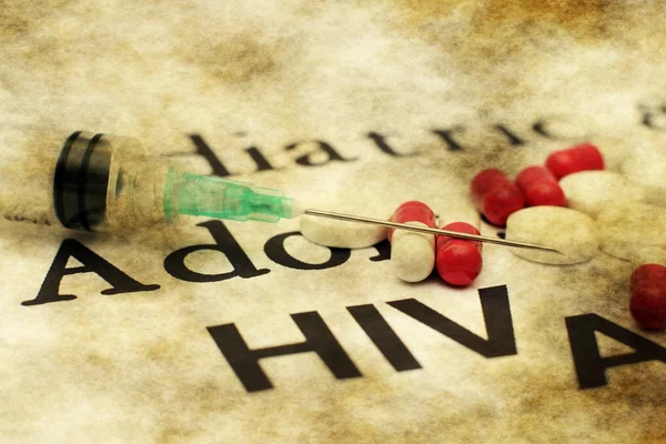 Fecskendőt aids szöveg — Stock Fotó