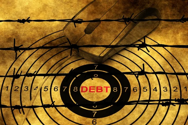 Schuldenzielkonzept gegen Stacheldraht — Stockfoto
