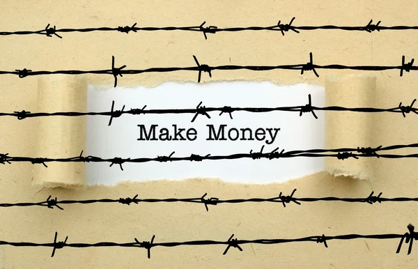 Make money text against barbwire — Stock Photo, Image