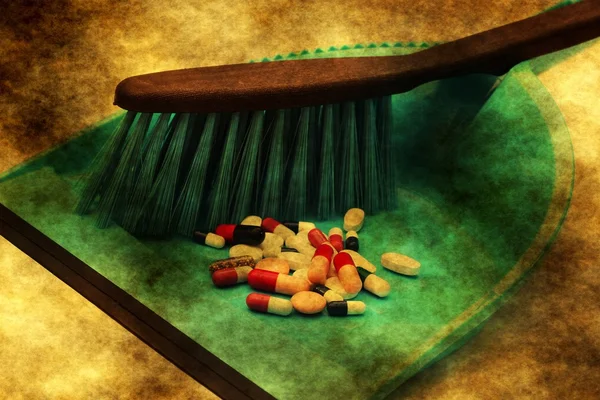 Tabletták szemetet grunge koncepció — Stock Fotó