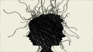 Karmaşık bir zihni ya da stres ve anksiyetenin yükünü temsil eden el çizimi animasyonu