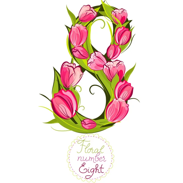 Decorative number eight made with tulips — Stock Vector