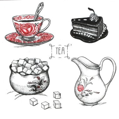 Çay seti sanat çizimleri