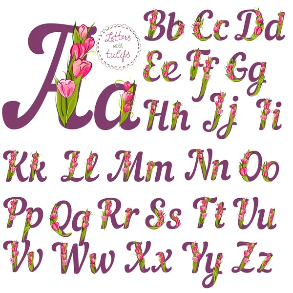 Повний алфавіт, зроблений з тюльпанів — стоковий вектор