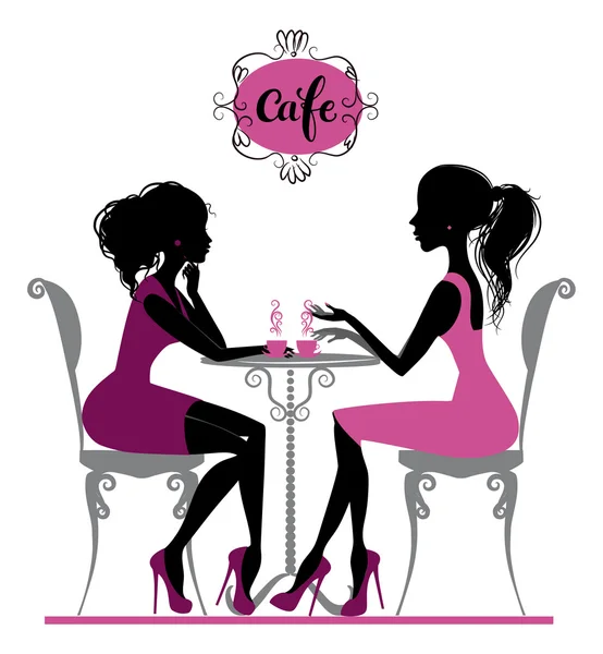 Deux filles parlent dans le café — Image vectorielle