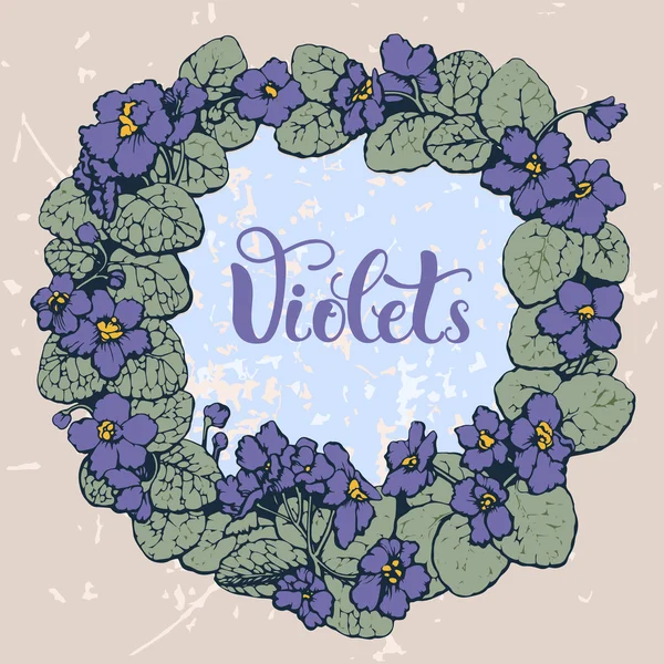 Round frame made with violet flowers — Stock Vector
