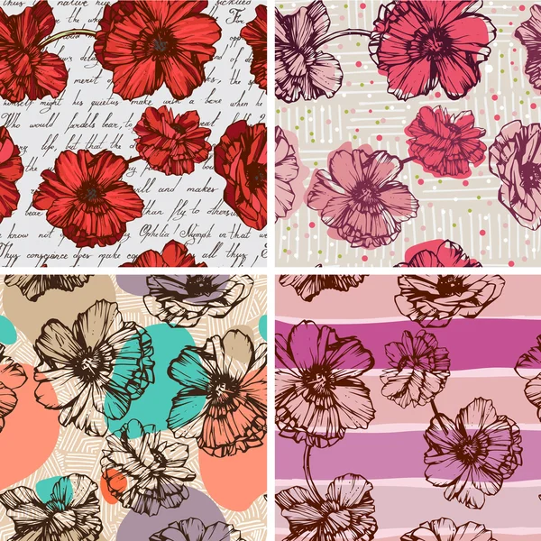 Seamless patterns with poppies — Stock Vector