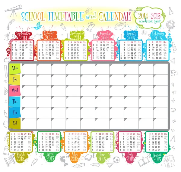 Calendar and school timetable — Stock Vector