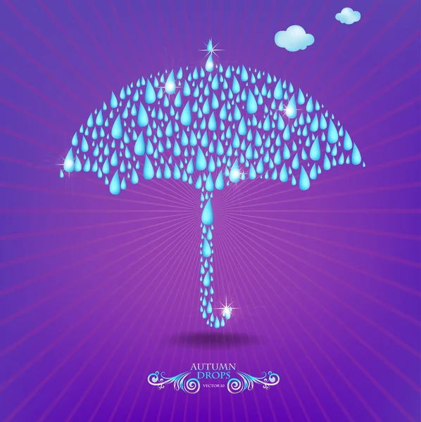 Parapluie avec gouttes pluvieuses — Image vectorielle