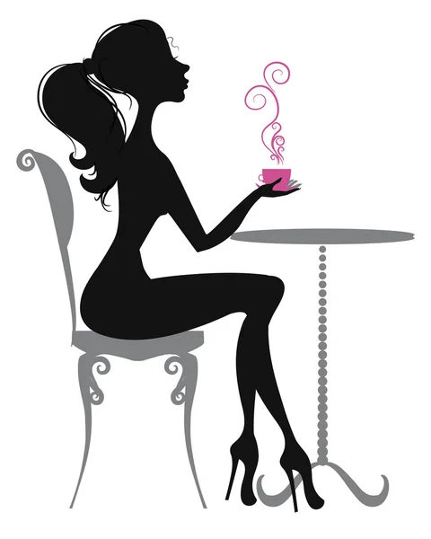 Chica con taza de café — Vector de stock