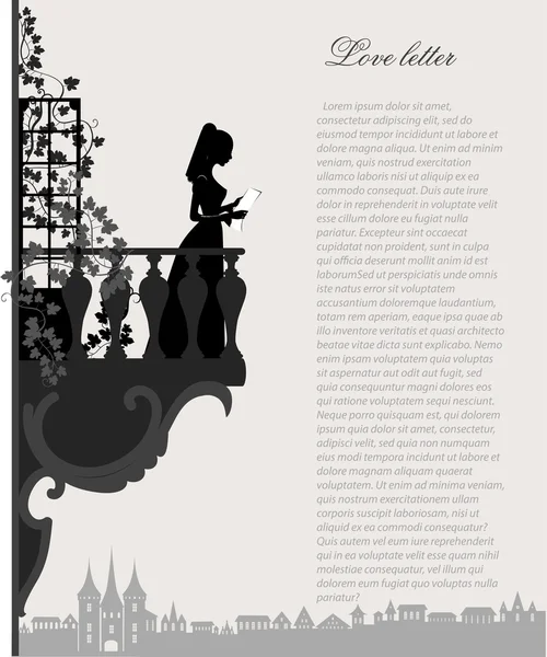 Femme silhouette lire lettre d'amour — Image vectorielle