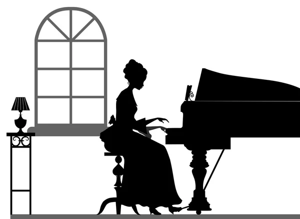 Tocando en piano mujer — Vector de stock