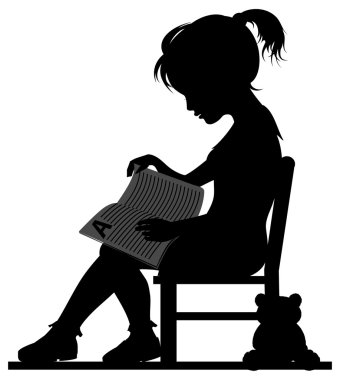 Küçük kız kitap okuyor.