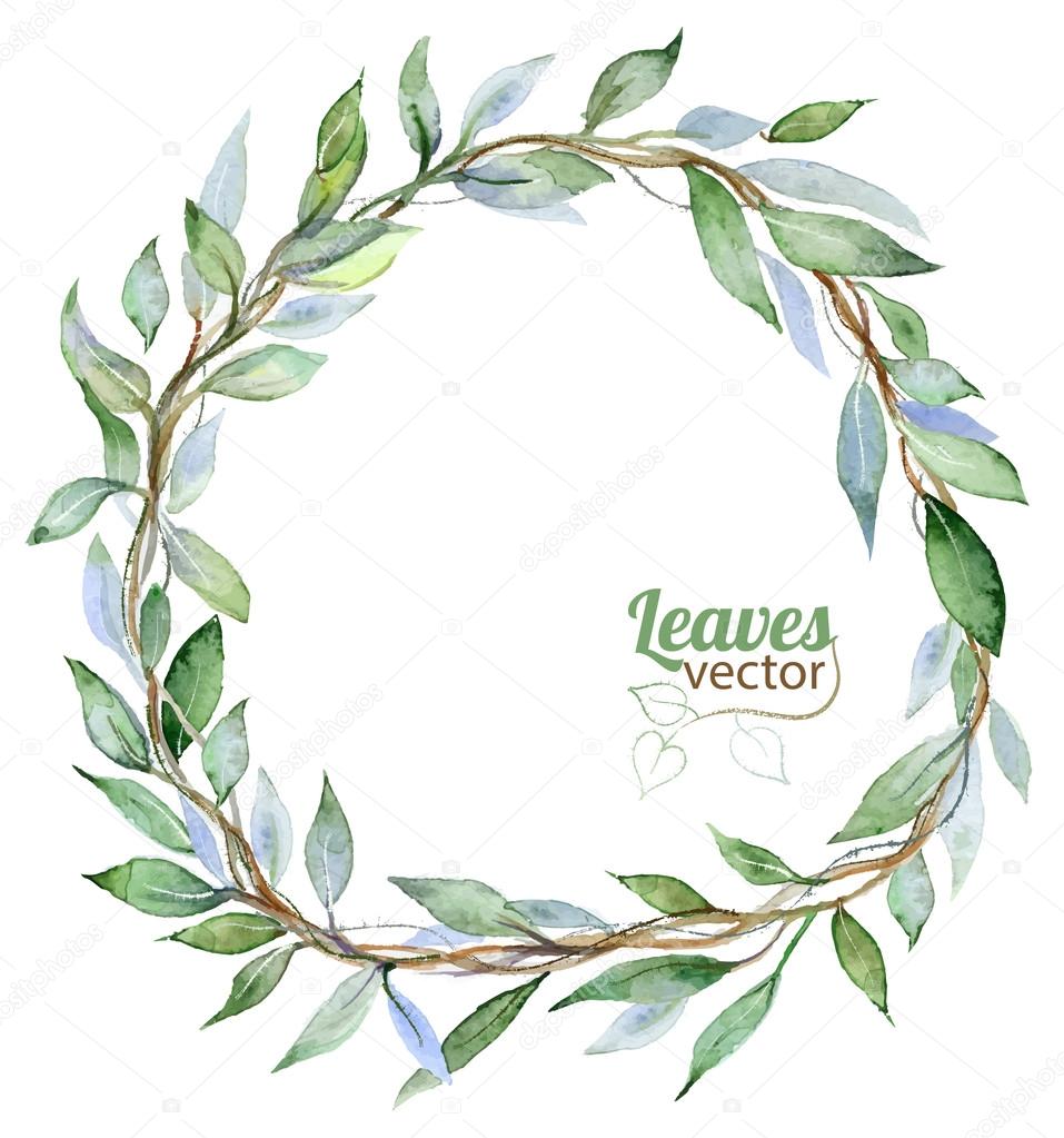 Round frame with green leaves