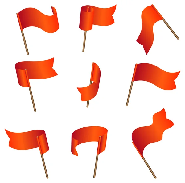 Nove bandeiras vermelhas vazias — Vetor de Stock
