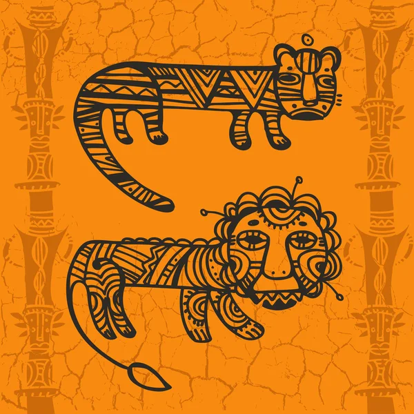 Leão Tribal e Tigre — Vetor de Stock