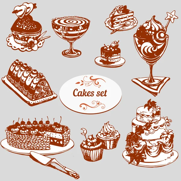 手描きケーキ セット — ストックベクタ