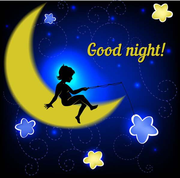 Мальчик на луне ночью
