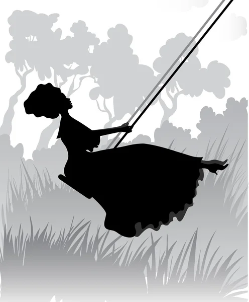 Silhouette of girl on swing — Stock Vector