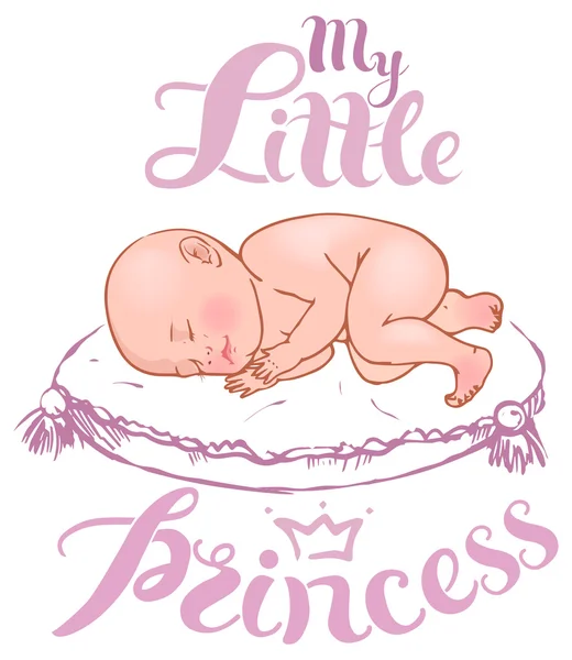 Schlafendes neugeborenes Mädchen mit Schriftzug — Stockvektor