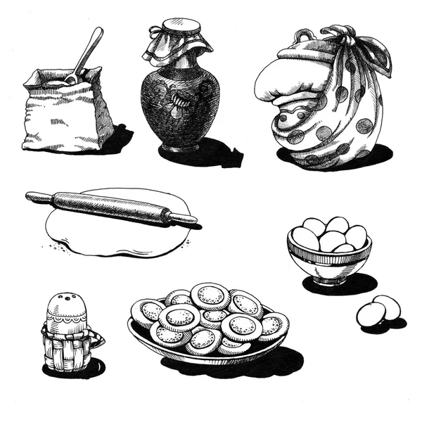 Об'єкти приготування домашнього тістечка — стокове фото