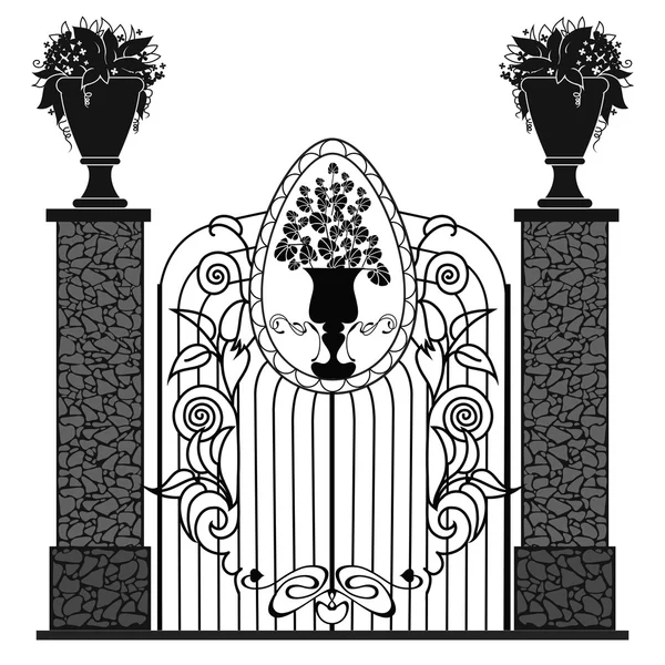 Metal gates art nouveau style — Stock Vector