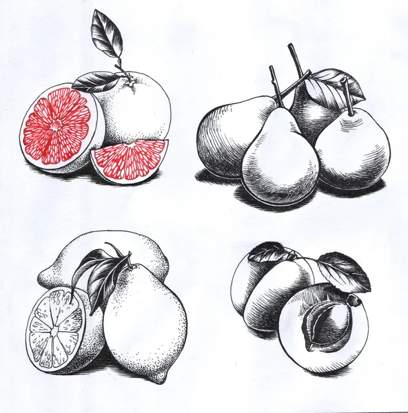Conjunto de dibujos frutas — Foto de Stock