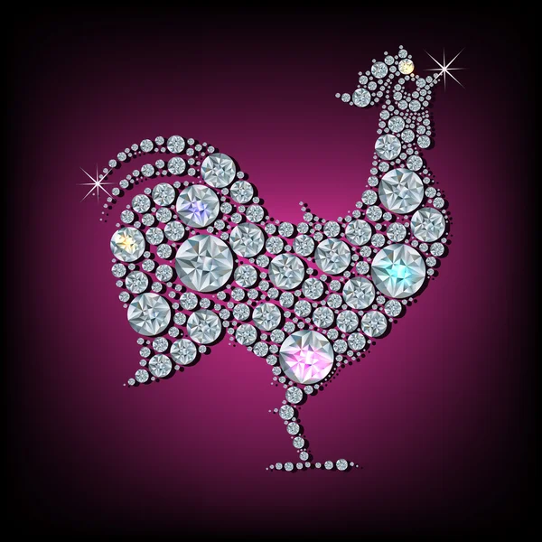 Diamond rooster silhouette — Stock vektor