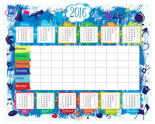 Colorful School calendar — Wektor stockowy