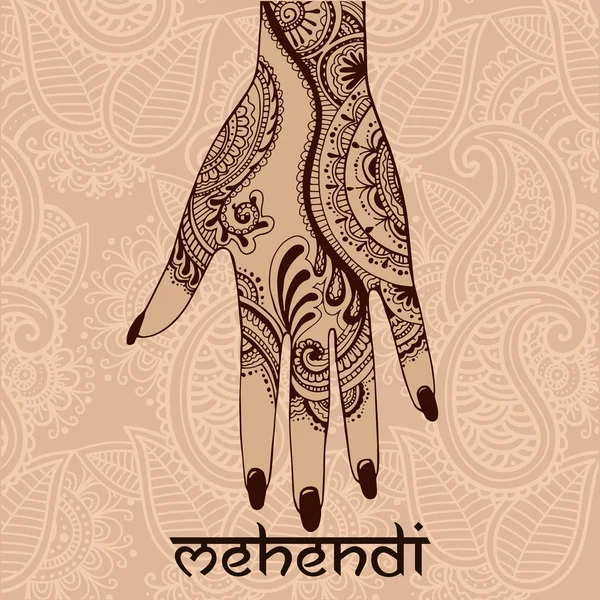 Mehendi desenho na mão da mulher — Vetor de Stock