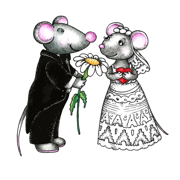 Ratones pareja en amor — Vector de stock