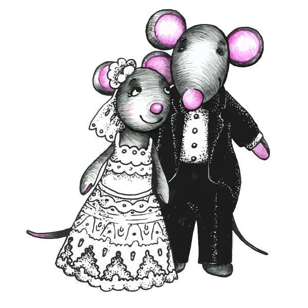 Ratones pareja en amor — Archivo Imágenes Vectoriales