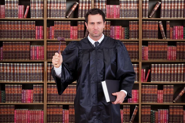 Serious Judge Holding Gavel — Stock Photo, Image