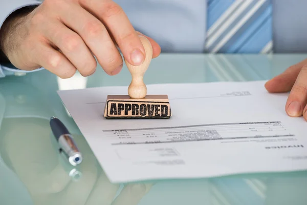 Person Hands Stamping On Document — Stock Photo, Image