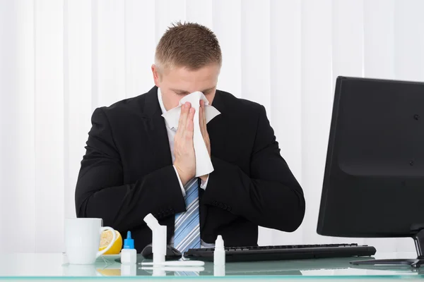 Businessman Blowing His Nose — Stock Photo, Image