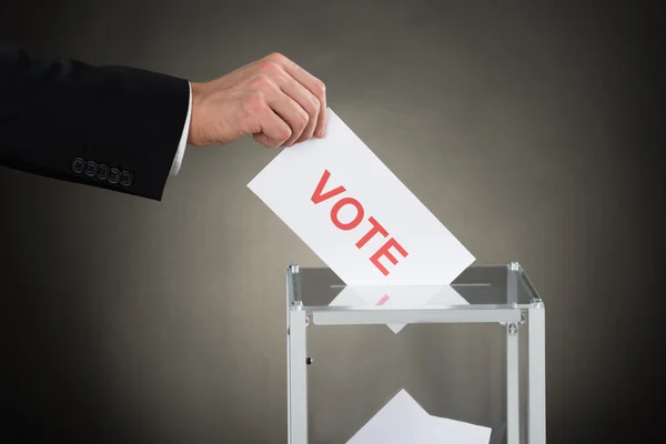 Vote Into A Ballot Box — Stock Photo, Image